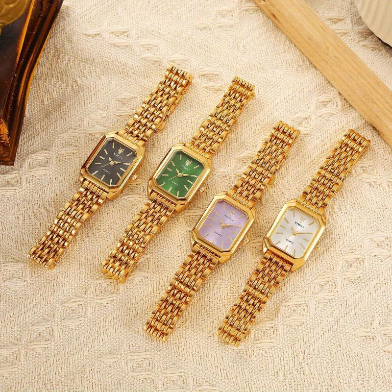 4pcs Watch Combination Fashion Classic Five-Bezel Bracelet Watch Square Women's Fashion Watch Goddess Must-have Different Dates Match Different Watches