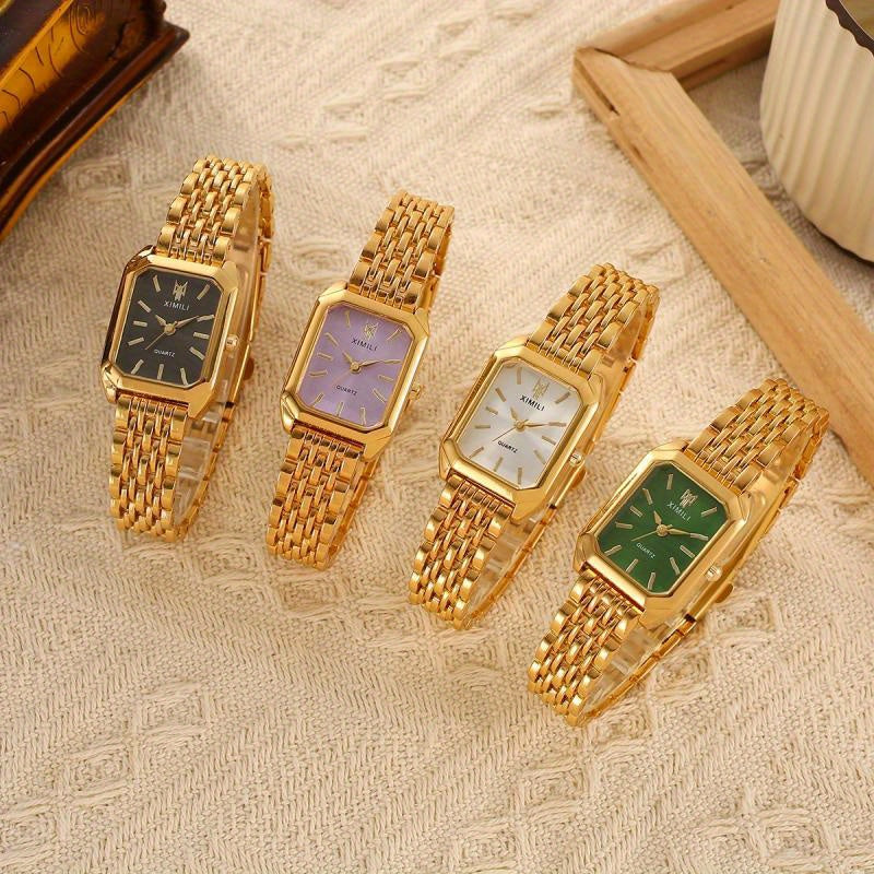 4pcs Watch Combination Fashion Classic Five-Bezel Bracelet Watch Square Women's Fashion Watch Goddess Must-have Different Dates Match Different Watches