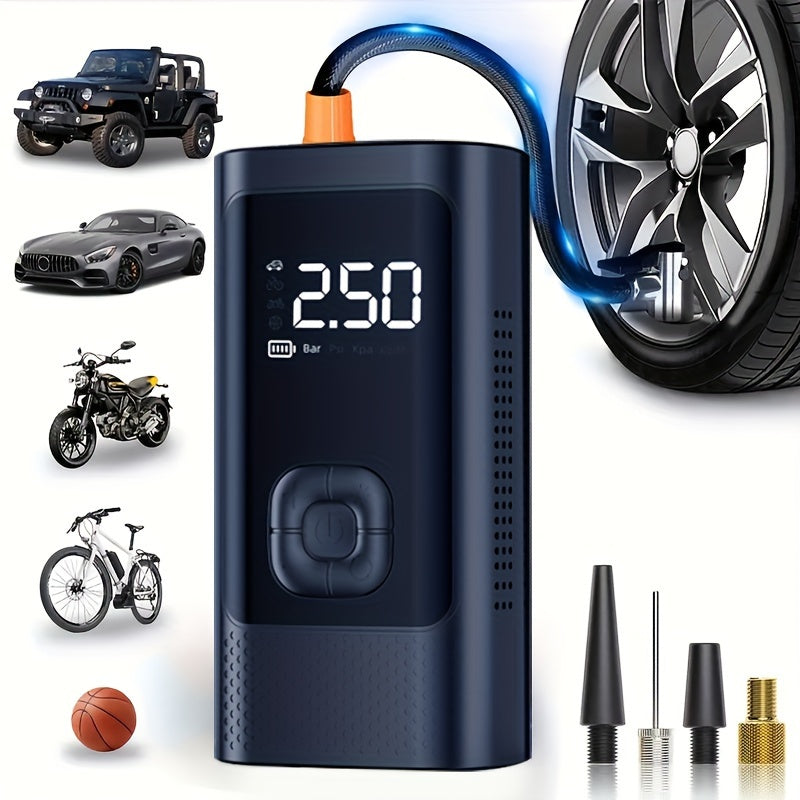 Portable electric air pump, tire inflator, intelligent air equipment, air compressor, large capacity battery, predetermined tire pressure, one-button inflation, lighting, LED digital display, suitable for cars, motorcycles, bicycles, balls, inflators