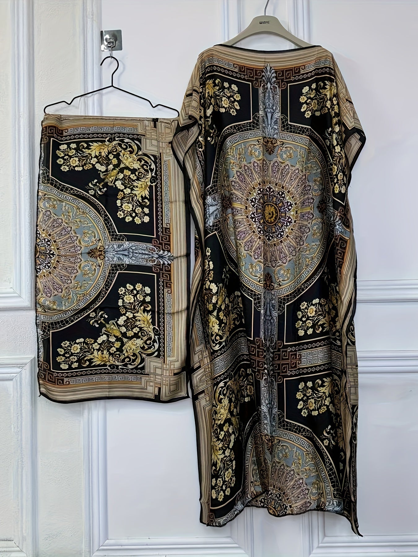 Summer Ramadan Graphic Print Crew Neck Kaftan Abaya