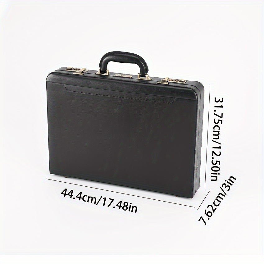 Men's Vintage Style PU Leather Briefcase with Combination Lock, Business Messenger Bag for Laptop and Documents