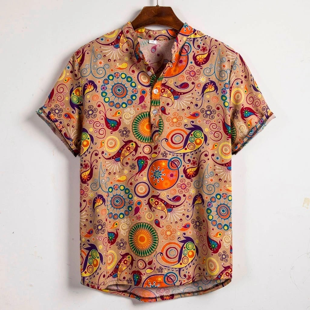 Lapel Print Short Sleeve Shirt