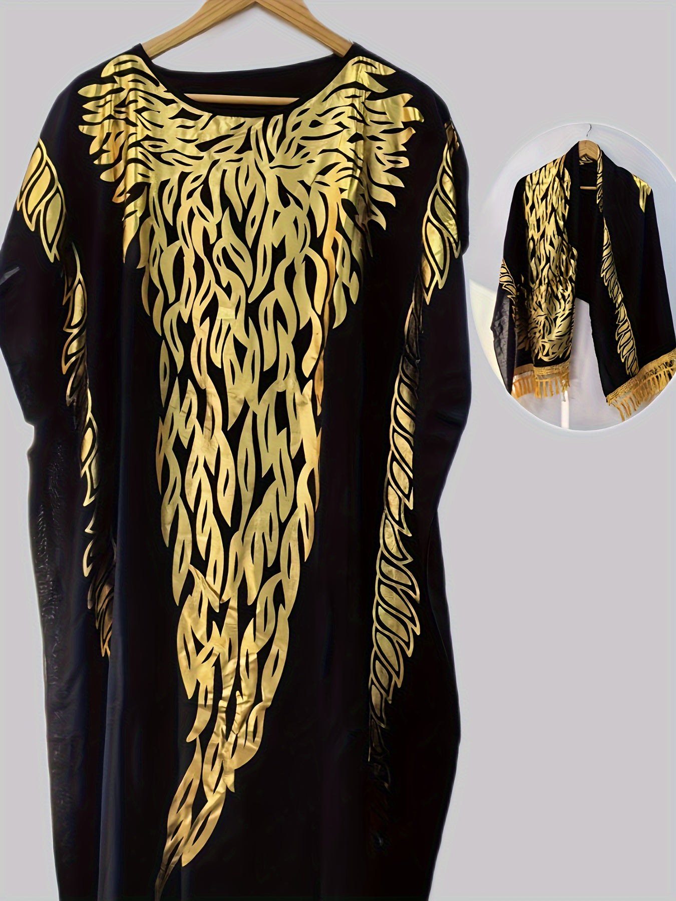 Large Size Luxury Gilded Leaf Loose Muslim Robe Middle East Dress with Gilded Luxury Headscarf