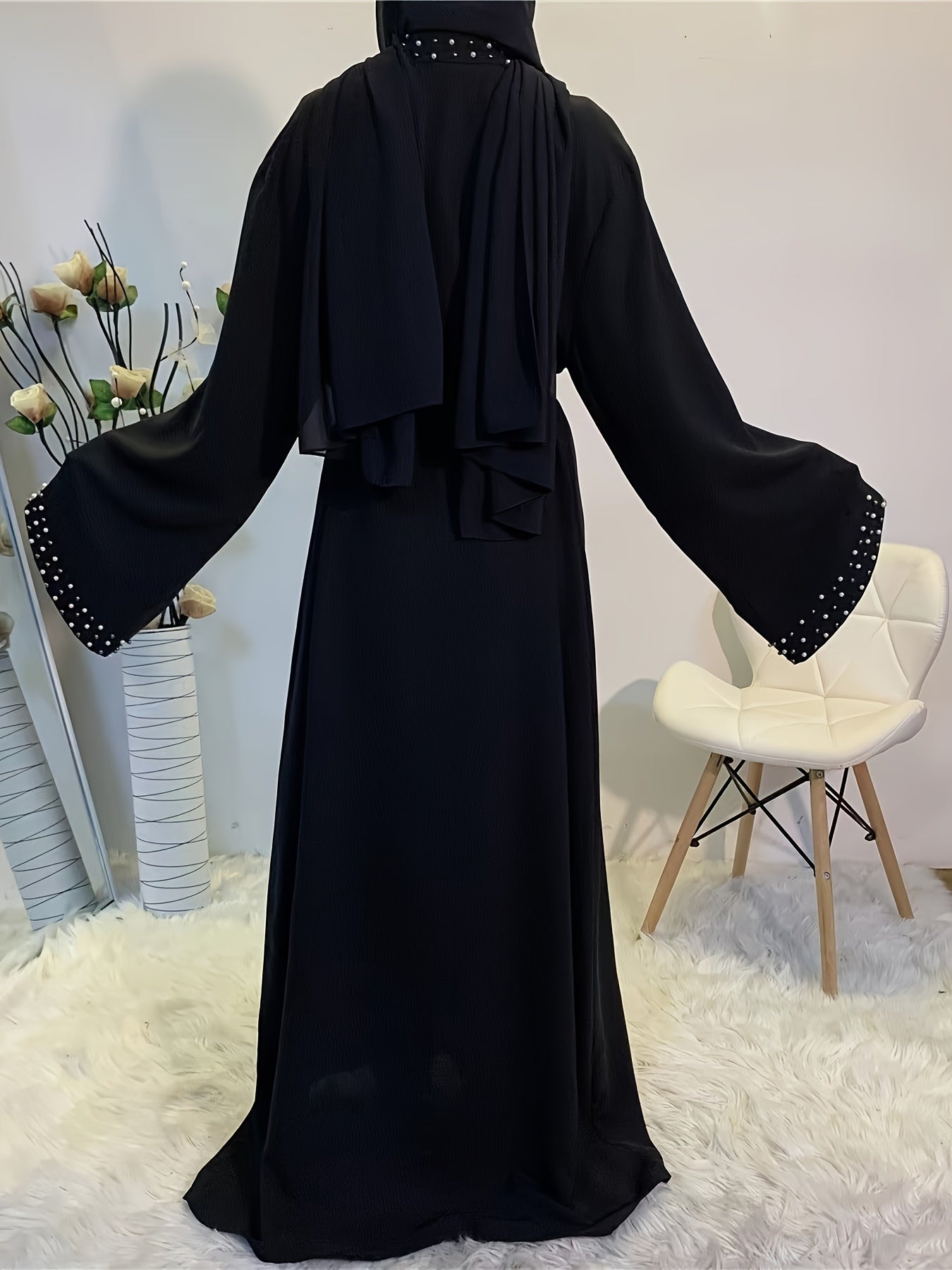 Ramadan Beaded Kaftan Long Line Cardigan, Casual Long Sleeve Loose Middle East Long Line Cardigan, Women's Clothing