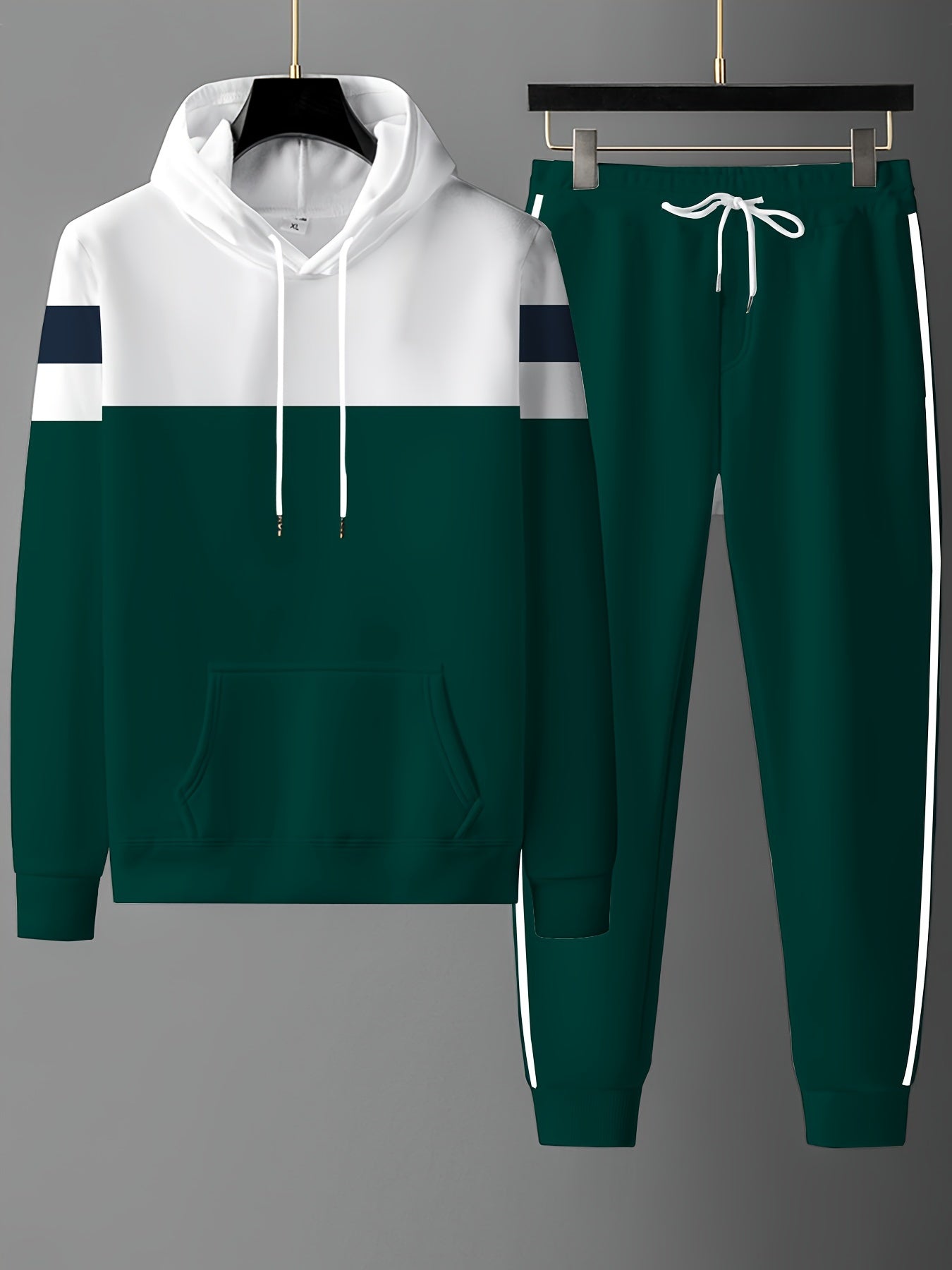 Autumn Vibes, Men's Casual Digital Print Hoodie & Sweatpants Set - Polyester, Machine Washable, Perfect for Spring/Fall Outings