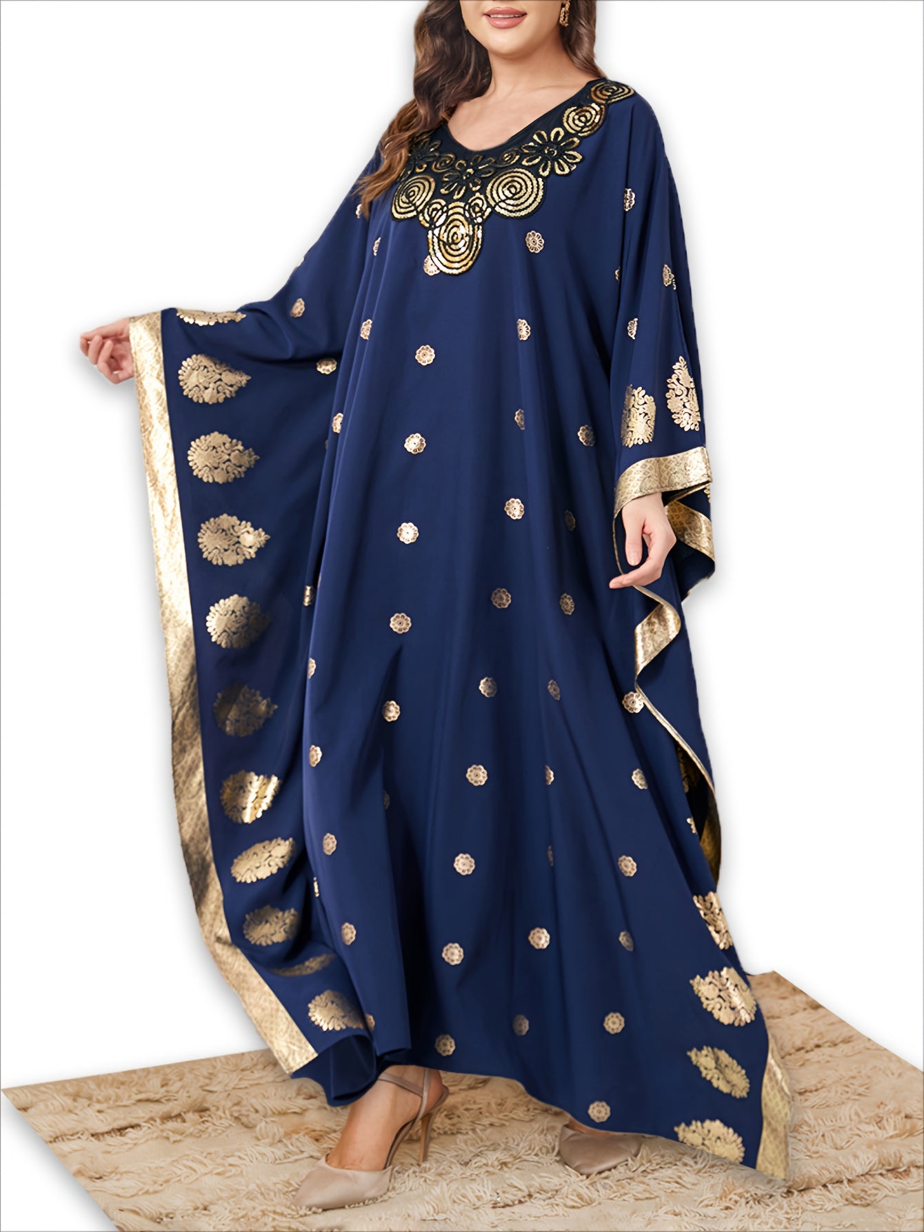 Plus Size All Over Pattern Ankle Kaftan Dress