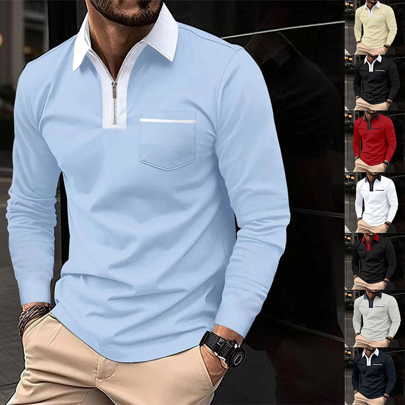 Mens Long Sleeve Zipper Polo Shirts