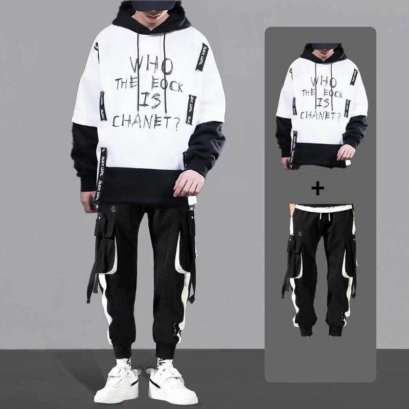 Men Long Sleeve Loose Hooded Sweater Set