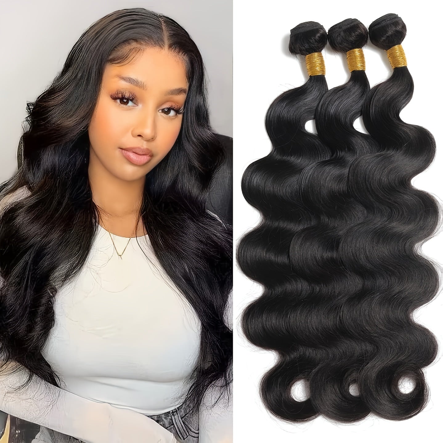 3pcs Luxurious Natural Black Human Hair Extensions for Women - 10A Grade, Body Wave Style, 20.32-76.2 cm, Versatile for All Ethnicities